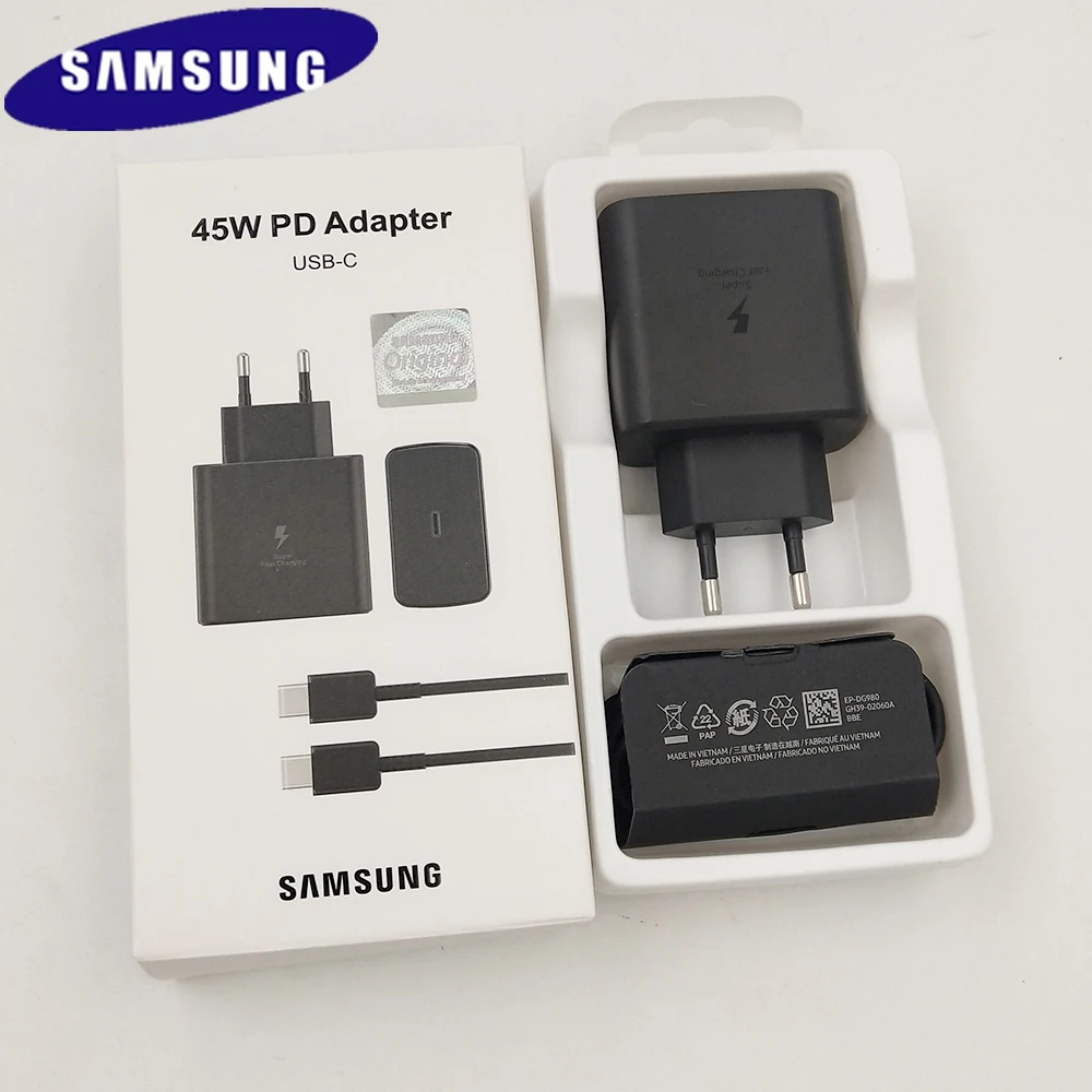 

Samsung 45W EU/US/UK PD Super Adaptive Fast Charge Charger EP-TA845 For Galaxy S20 S21 S22 Note 10 Plus 20 Ultra F52 A91 Tab S8+