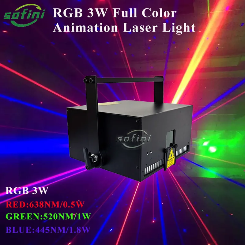 RGB лазерный светильник 3 Вт полноцветный лазер анимационный сценический ILDA DMX для