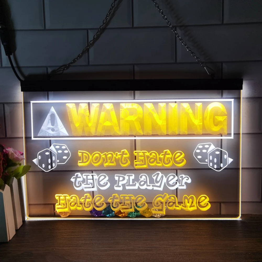 

Warning Hate The Game Not Player Dice 2 Color Display LED Neon Sign Home Decor New Year Wall Wedding Bedroom