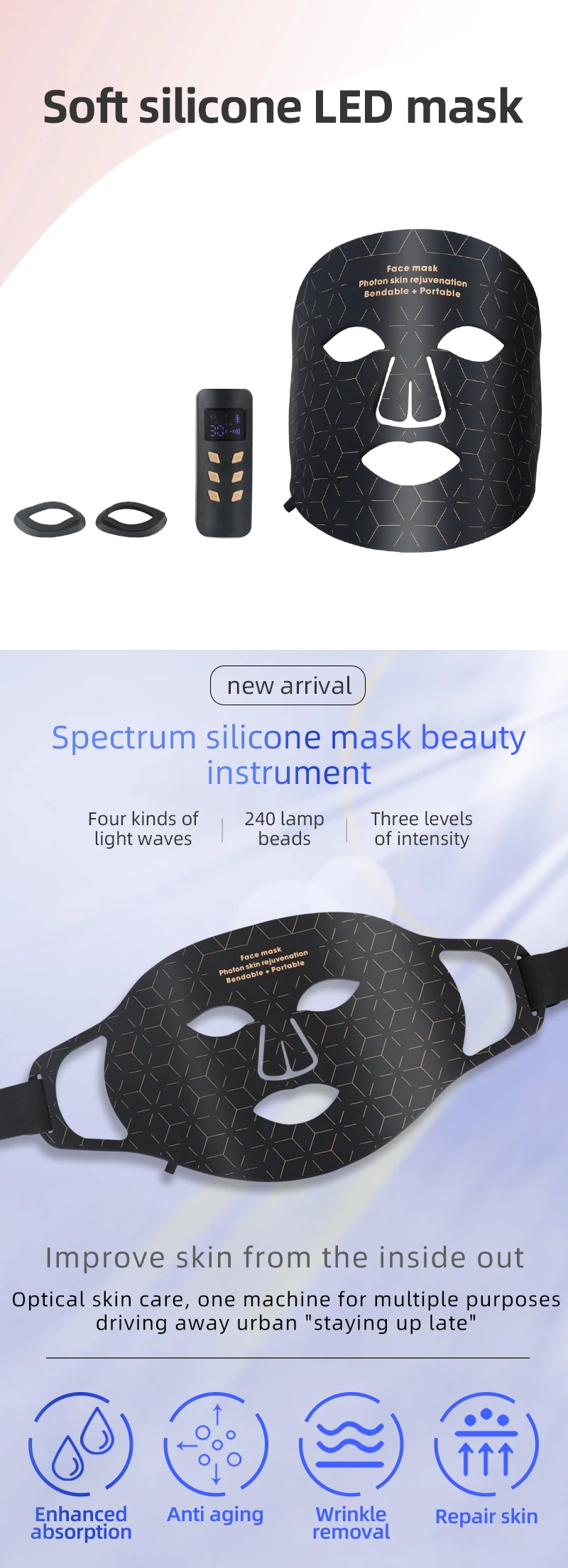 

Силиконовые светодиодные ленты Mascarilla, многоразовые, cubrebocas, фототерапия, модная pdt светодиодная, красивая маска для лица lef для фототерапии