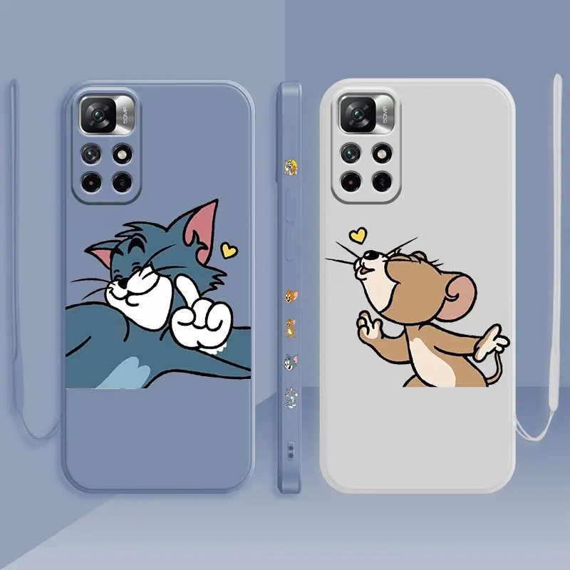 

Tom and Jerry Kiss Love Liquid Case For Xiaomi Redmi Note 9 9S 8 10 11 11t Pro 9t 9A 9C 10C K40 Candy Phone Cover Silicone
