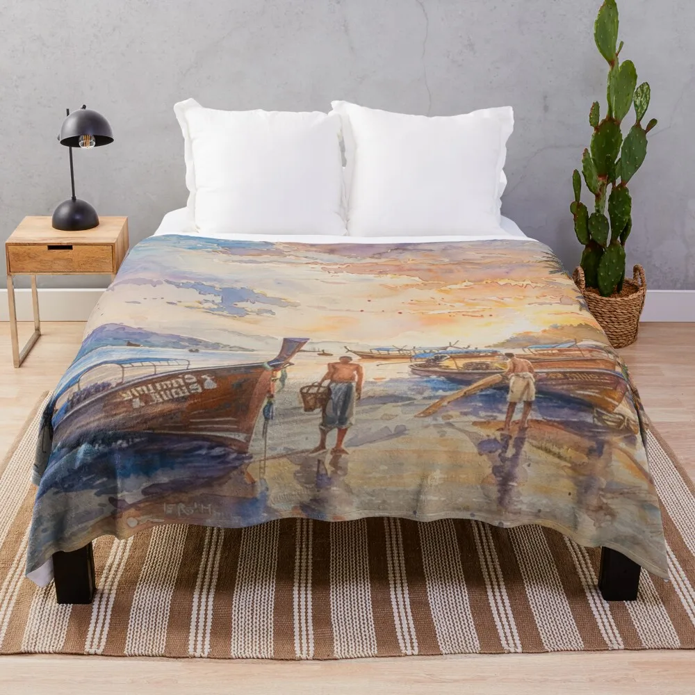 Акварельный дизайн из Surat Thani - Таиланд Декоративное одеяло Лохматое декоративное