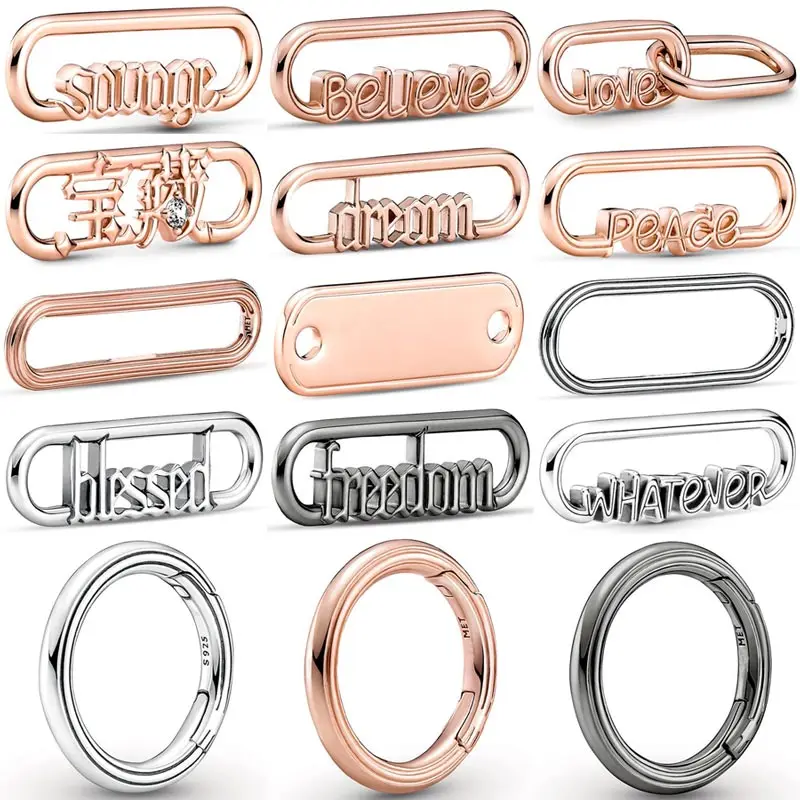 

Styling Word Link Dream Love Savage Treasure Blessed Freedom Me Charm 925 Sterling Silver Bead Fit Europe Bracelet DIY Jewelry