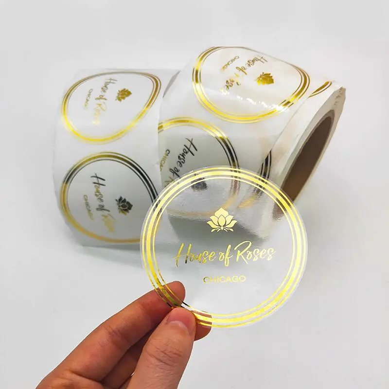 Customized Waterproof Transparent Circle Logo Label Roll Personalised Metal Gold Foil Clear Logo Sticker Custom Printing