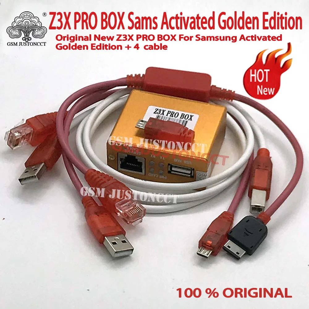 

2022 оригинальный Z3X PRO BOX Samsung активированный Золотой выпуск с 4 кабелями c3300k/P1000/USB/E210 для нового обновления S7, S6 s5 Note4