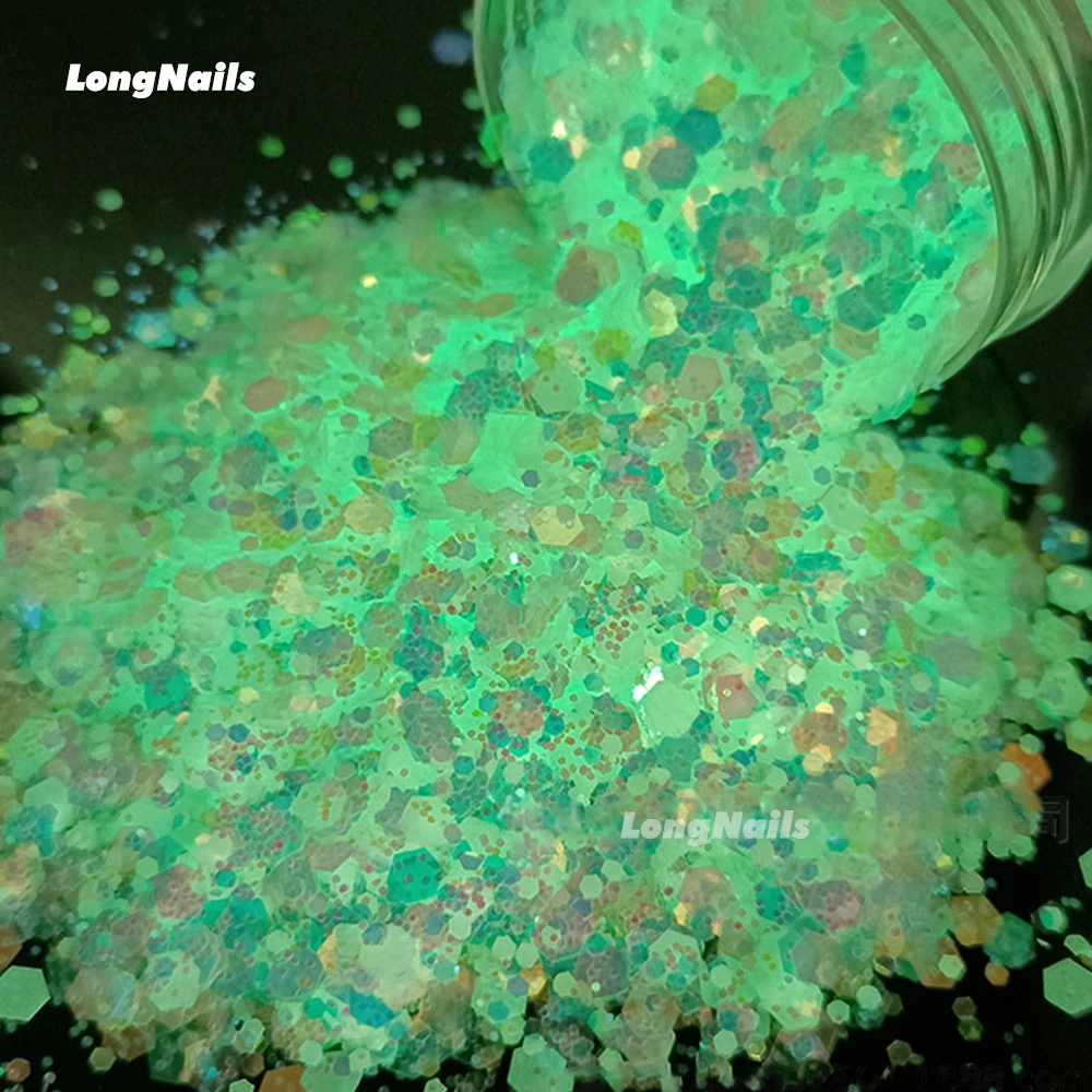 50G/Bag Holographic Glow in the Dark Mixed Nail Chunky Glitter Sequins Luminous Translucent Slices Manicure Nails Art Decoration