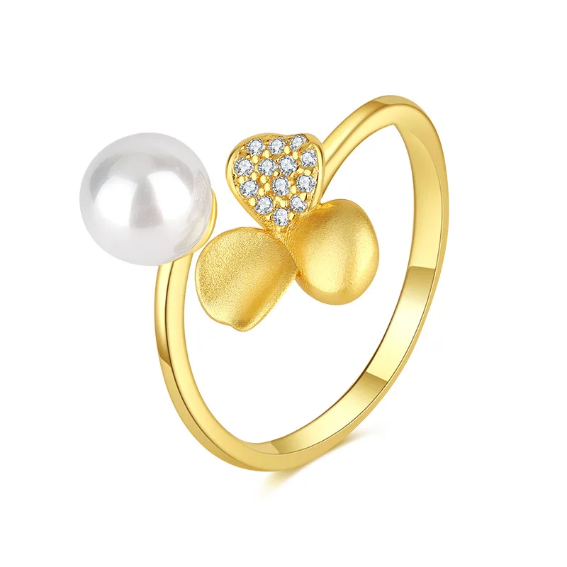 

Кольцо в Корейском стиле из стерлингового серебра с маленьким свежим клевером, инкрустированным жемчугом, характерное универсальное нишевое дизайнерское серебряное кольцо