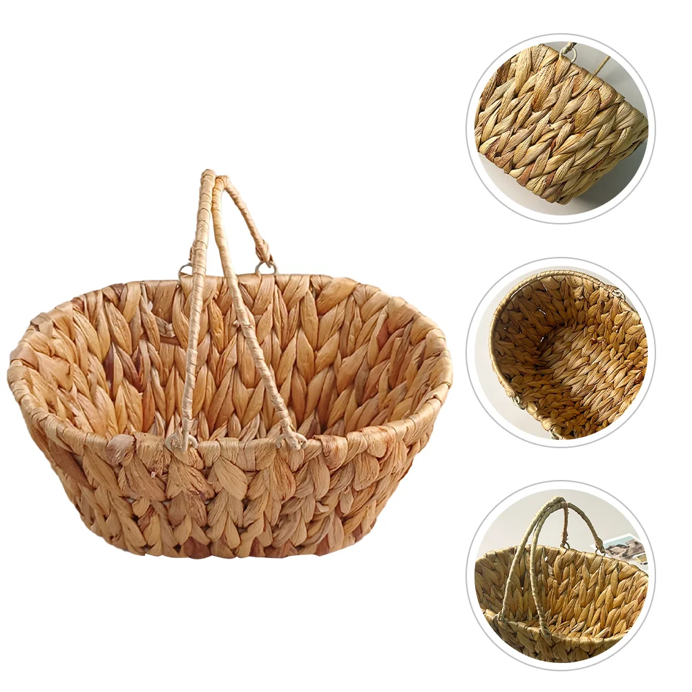 

Storage Shelves Food Serving Basket Woven Manual Desktop Holder Bread Kitchen Tray Fruit