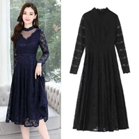 zomerjurk dames 2022 new sexy black red women ladies lace long dresses sexy perspective long sleeve party gown dress