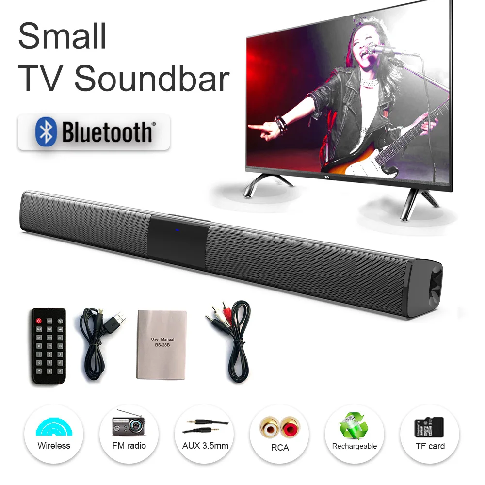 

20W Wireless Bluetooth Soundbar Stereo Speakers Home Theater PC TV Sound Bar Surround Sound System AUX TF FM Radio Column BS28B