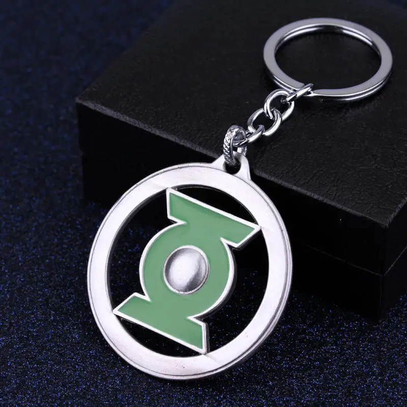 

Movie Green Lantern Men's Keychain Metal Green Luminous Enamel Round Key Ring Pendant Jewelry