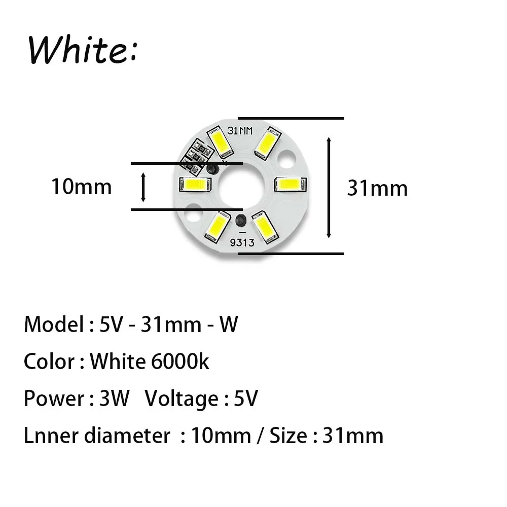 

Светодиодная плата 5В 3Вт 6 светодиодов SMD5730 круглая 31мм