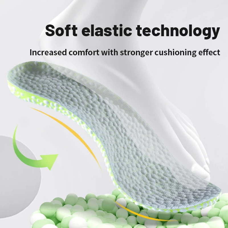 Running Elastic Shock Absorption Insole for Shoes Antiskid Popped Rice Particle Breathable Soft Hiking Templates Feet Men Women