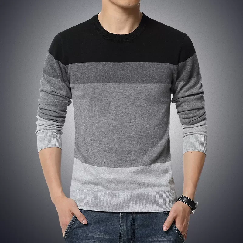 

2023NEW Sweater Mens O Neck Striped Slim Fit Knittwear Long Sleeved Sweater Pullover Men Thin Casual Knitted Sweater Pullovers M