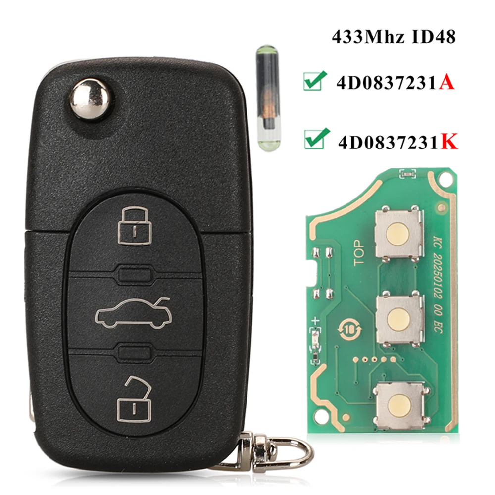 

Jingyuqin 4D0837231A 433 МГц Складной Ключ-пульт Для AUDI A3 A4 A6 A8 S3 S4 S6 S8 Allroad RS6 С Чипом ID48 И 3 Кнопками