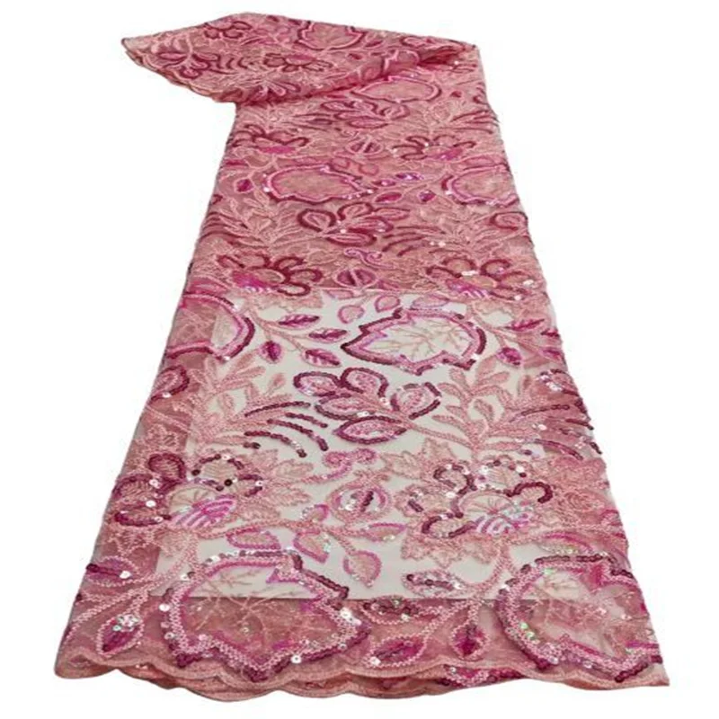 

Фиолетовая африканская кружевная ткань 2023 розовая Высококачественный кружевной материал нигерийские французские блестки кружевная ткань для вечернего платья