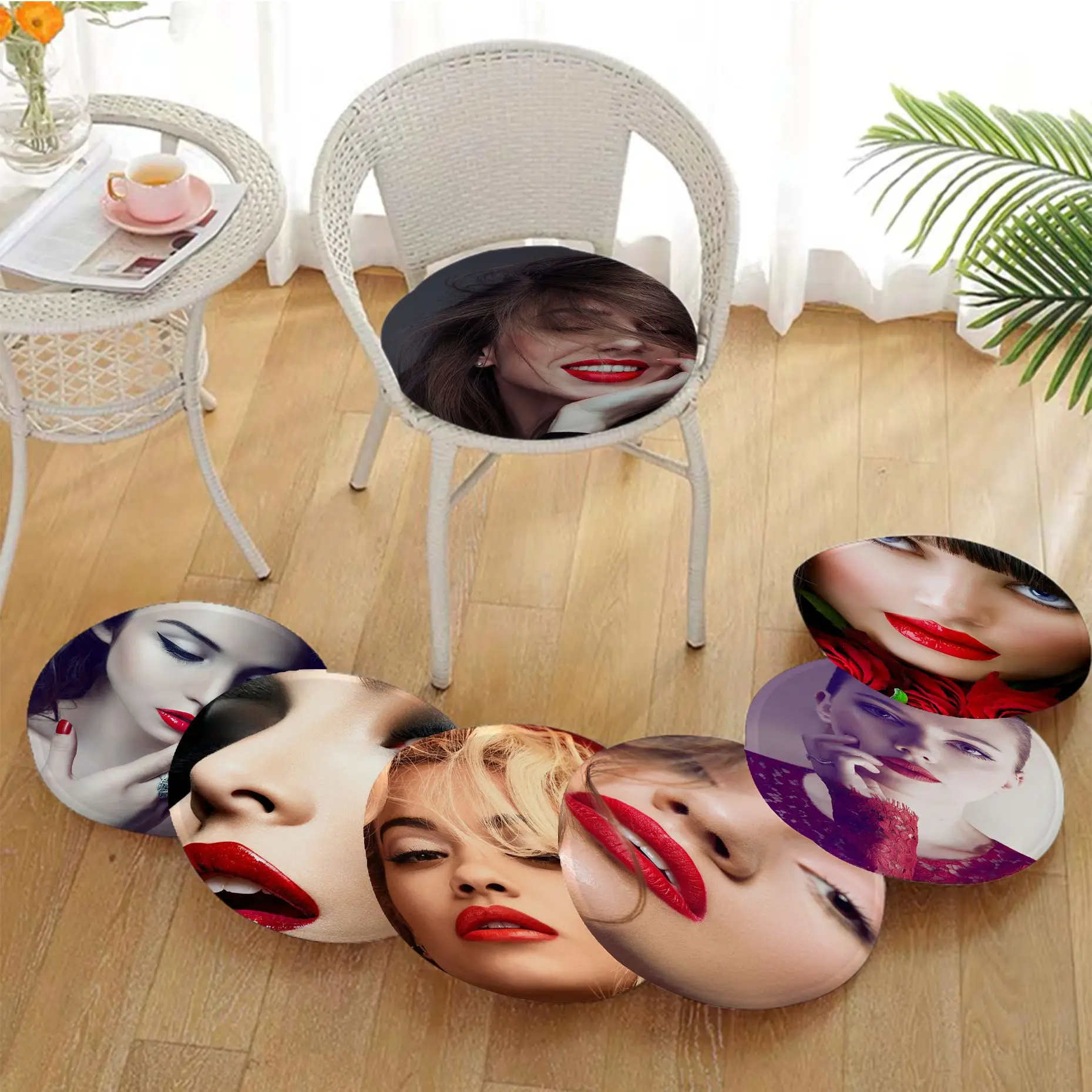 

Sexy Red Lips Woman Art Sofa Mat Dining Room Table Chair Cushions Unisex Fashion Anti-slip Seat Mat