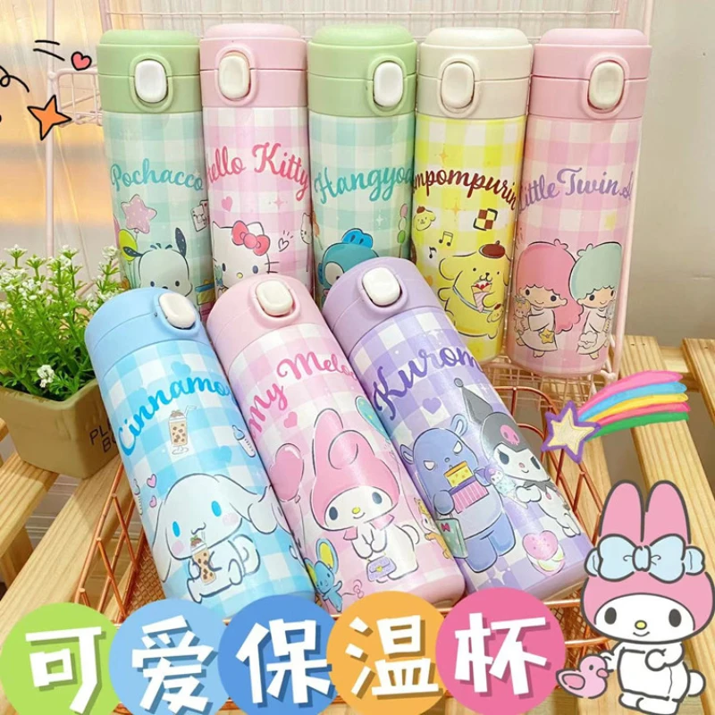 

420ml Kawaii My Melody Kuromi Cinnamoroll Portable Insulated Water Cup Animation Peripherals Pochacco Spring Cover Water Cup