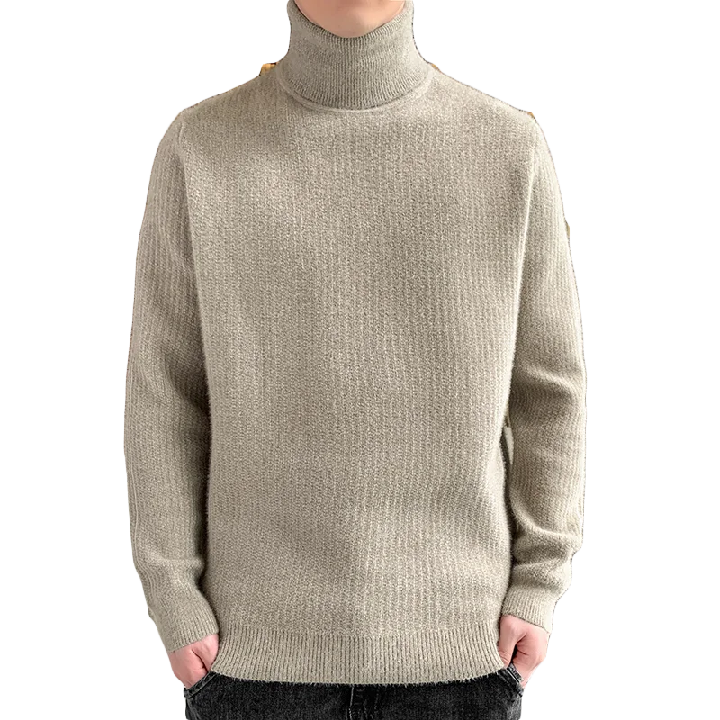 Turtleneck Men's 2023 New Autumn/Winter Thickened Warm Knit Solid Color Sweater Black Winter Base