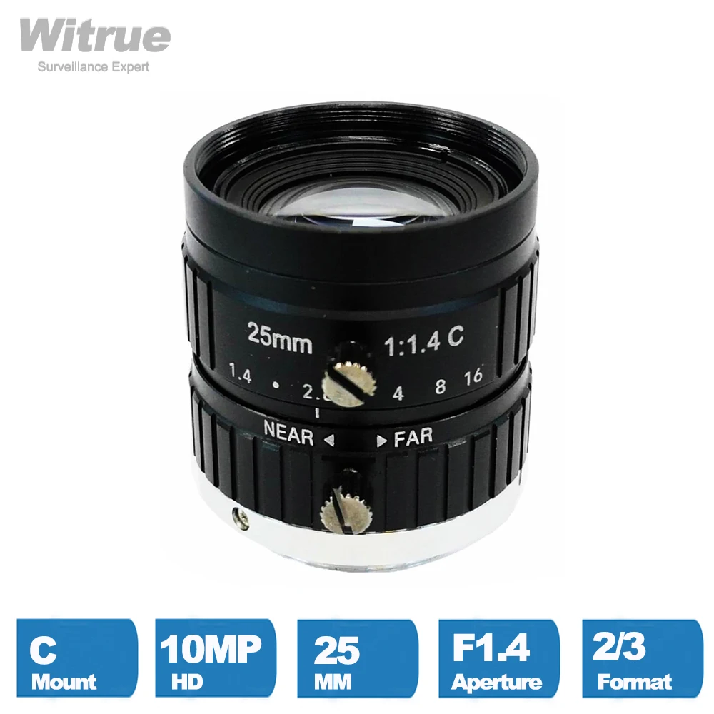 

Объектив Witrue HD для видеонаблюдения 25 мм, 10 мегапикселей, с ручным креплением, фокус радужной оболочки, диафрагма F1.4, 2/3 дюйма, для IP-камер безопасности, промышленный объектив