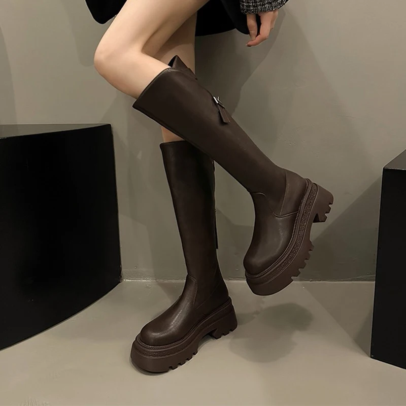 

Chelsea Platform Women Boots Flats Zipper Shoes 2024 Winter Designer New Gladiator Motocycle Boots Walking Goth Knee High Botas