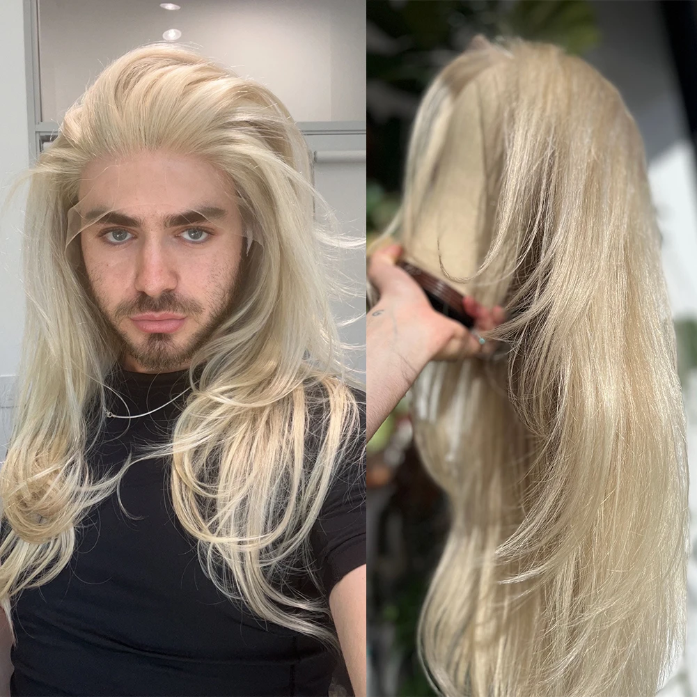 Platinum Champagne Blonde Wig Human Hair Full Lace Wigs Natural Straight Lace Front Wig 13x6 HD Free Style Preplucked Hairline