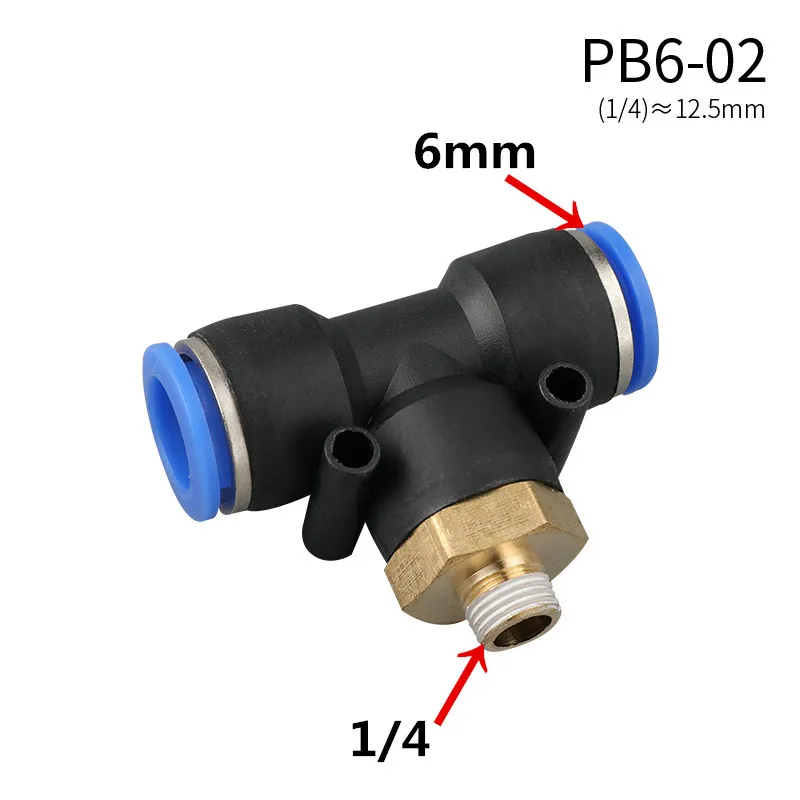 

Пневматические фитинги для тройника, быстрое подключение-peg T Type PB 4 6 8 10 12 мм-M5, 1/8 дюйма, 1/4 дюйма, 3/8 дюйма, 1/2 дюйма, наружная резьба