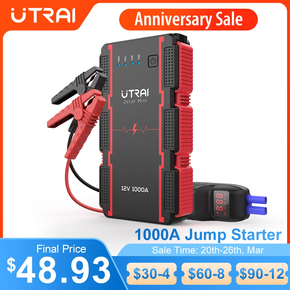 UTRAI 1000A Car Jump Starter  Power Bank Portable Emergency Starter Auto Car Battery Booster Mini Starting Device