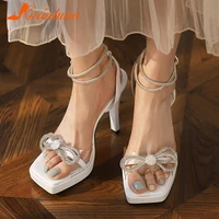 new luxury women sandals white cow leather thin high heels crystal butterfly bling buckle strap sweet sexy party shoe lady black