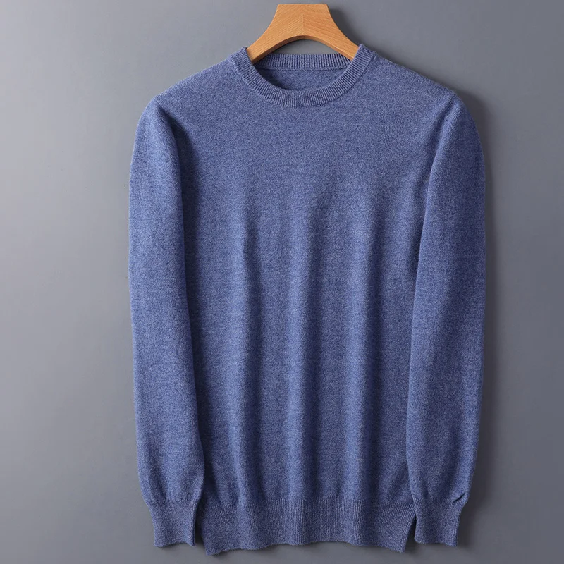 Spring And Autumn Men's 100% Merino Wool Crew Neck Sweater Soft Cashmere Knitted Pullover Flat Versatile Underlay High-End Top