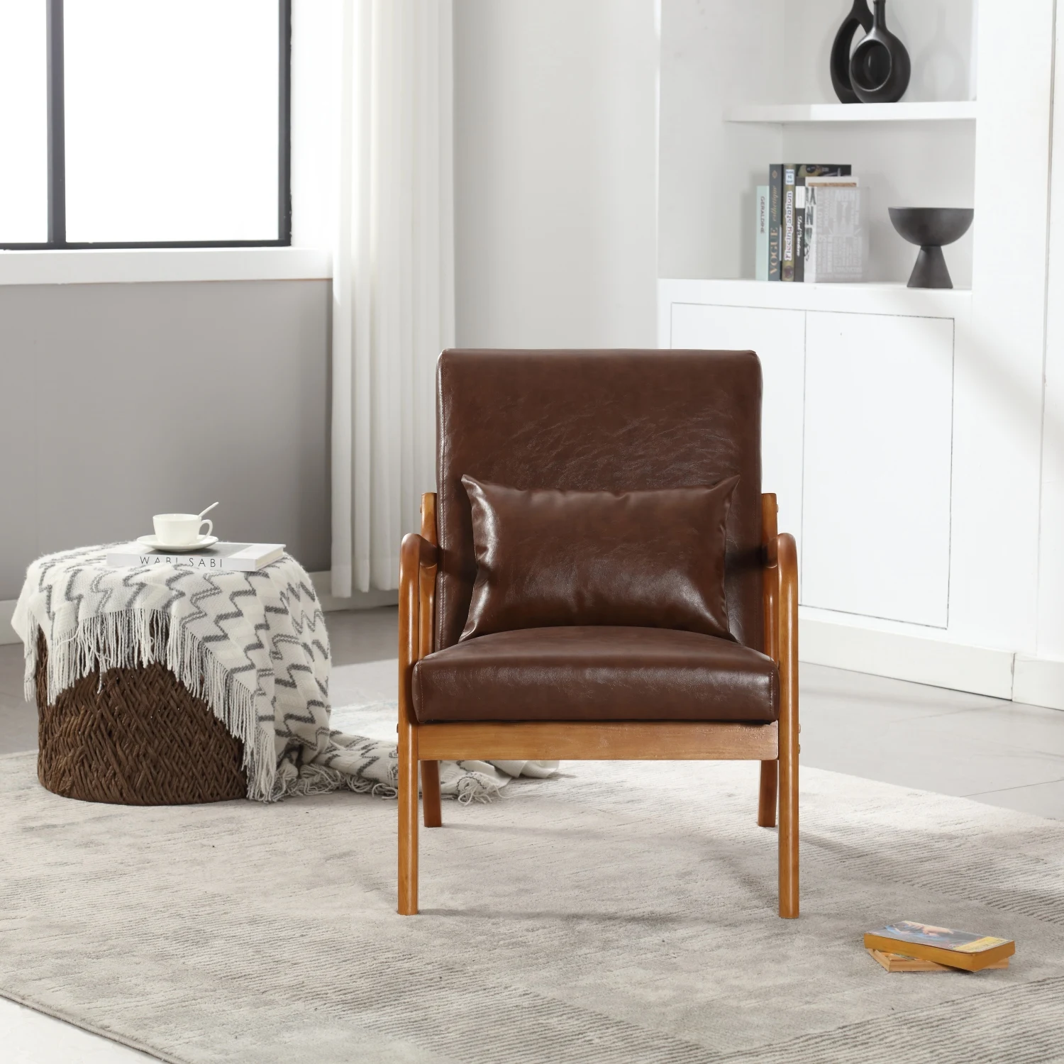 Стул Coolmore Modern Accent с подкладкой из массива дерева и одной подушкой — коричневая