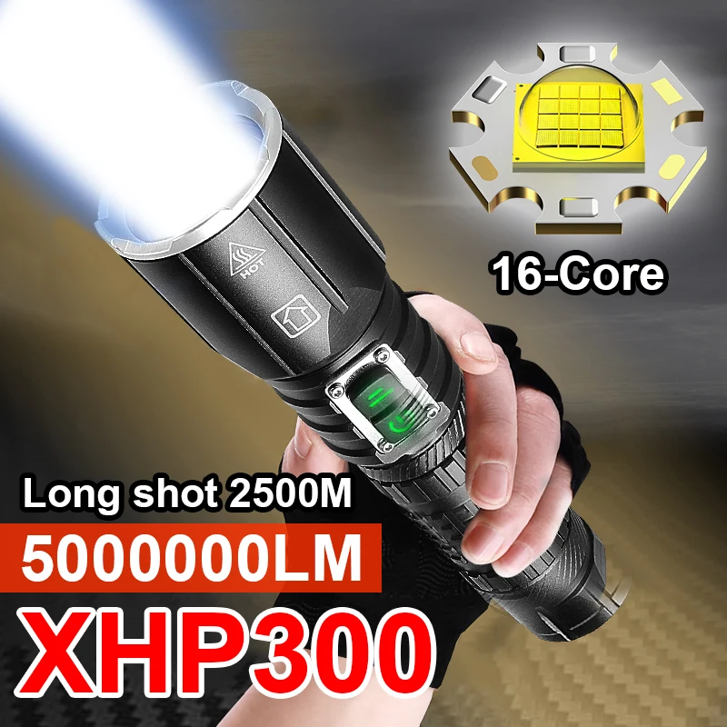 

Super Bright XHP300 High Power Led Flashlight 18650 Rechargeable Torch Powerful Flashlight USB Outdoor Camping Hunting Work Lamp
