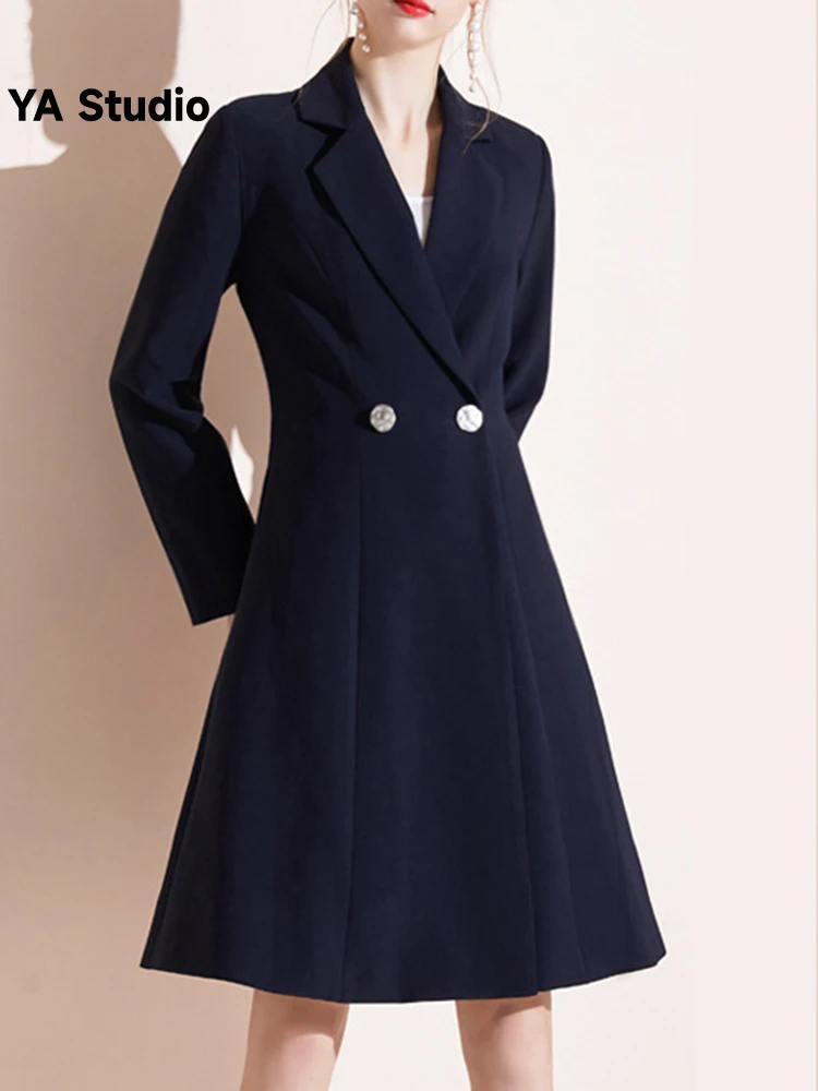 

[YA Studio] Autumn And Winter New Suit Collar Irregular Intellectual Elegant OL Slim Fit Large Swing Dress