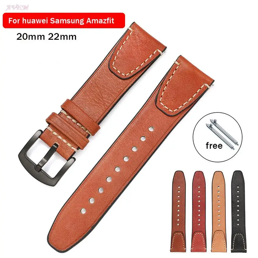 

Quick Release Strap For MOTO GearS3 22MM Watch Band For Samsung S4 46mm Huawei Watch 2 Pro/ GT Cowhide leather Wristband 20MM