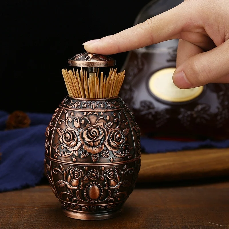 

European Style Toothpick Holder Metal Stainless Steel Press Type Automatic Dispenser Cure Dent Box Kitchen Accessories