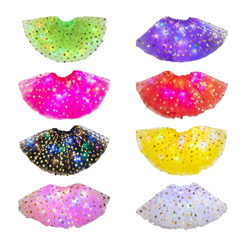 

Детские балетные юбки со светодиодной подсветкой для девочек, эластичная сетчатая юбка-пачка, платье-балерина, гимнастическая