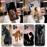 horses transparent phone case for apple iphone 13 12 11 mini pro max xs x 7 8 plus se case cover galloping horse animal painting