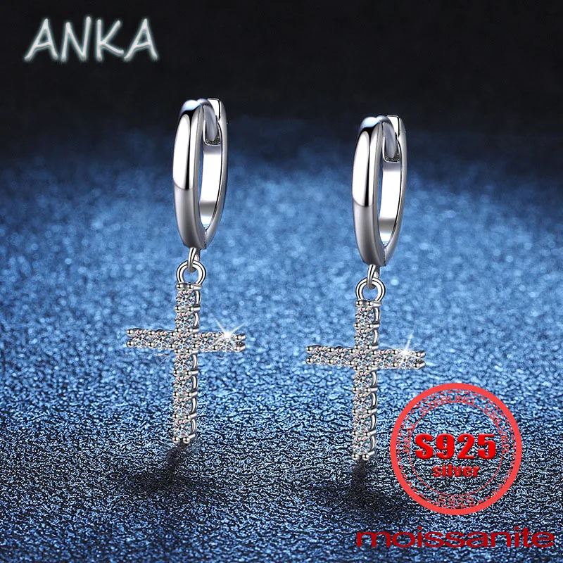 

ANKA NEW S925 sterling silver female earrings full diamond cross 0.18ct moissanite earrings