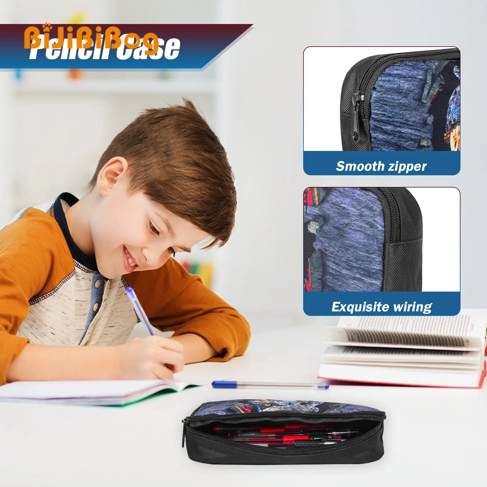 Students Backpacks 3D Dinosaur Printed Boys Backpacks 3 Pcs School Bag Set with Thermal Insulated Lunch Bag Pencil Bag