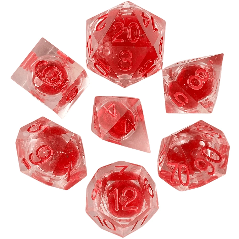 Sharp Edges Translucent Polyhedral Liquid Dice Set D4,D6,D8,D10,D12,D20, for Table Games Role Playing Game with Leather Bag