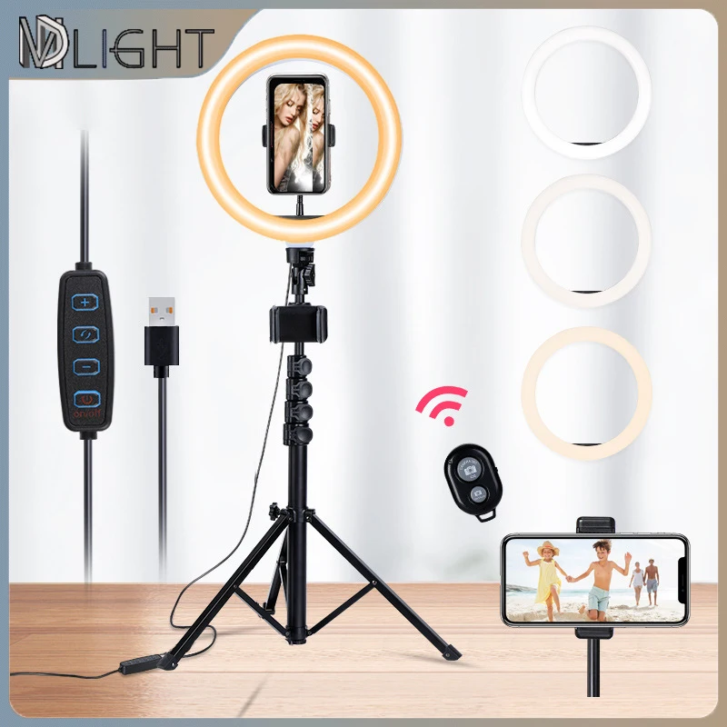 

10" 26cm LED Selfie Ring Light Photography Video Light RingLight Phone Stand Tripod Fill Light Dimmable Lamp Trepied Streaming