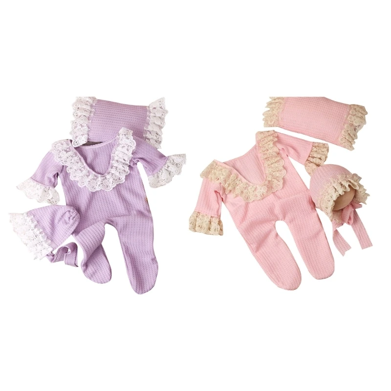 

Photo-Shooting Props for Baby Girl 0-3M Infant Hat & Posing Pillow & Jumpsuits Party Suit Photo Clothes Newborn Outfit