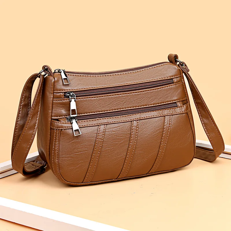 

2023 New Soft Leather Texture Women Bag Single Shoulder Messenger Bag Casual Mother Multi-layer Large Capacity Mobile Phone Bag
