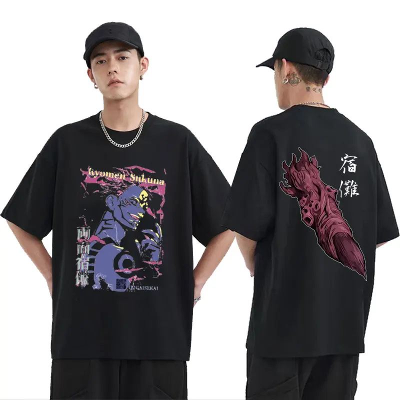 

Anime Jujutsu Kaisen Itadori Yuji Ryomen Sukuna Double Sided Print T-shirt Men Casual Loose Tees Tops Unisex Manga Cotton Tshirt