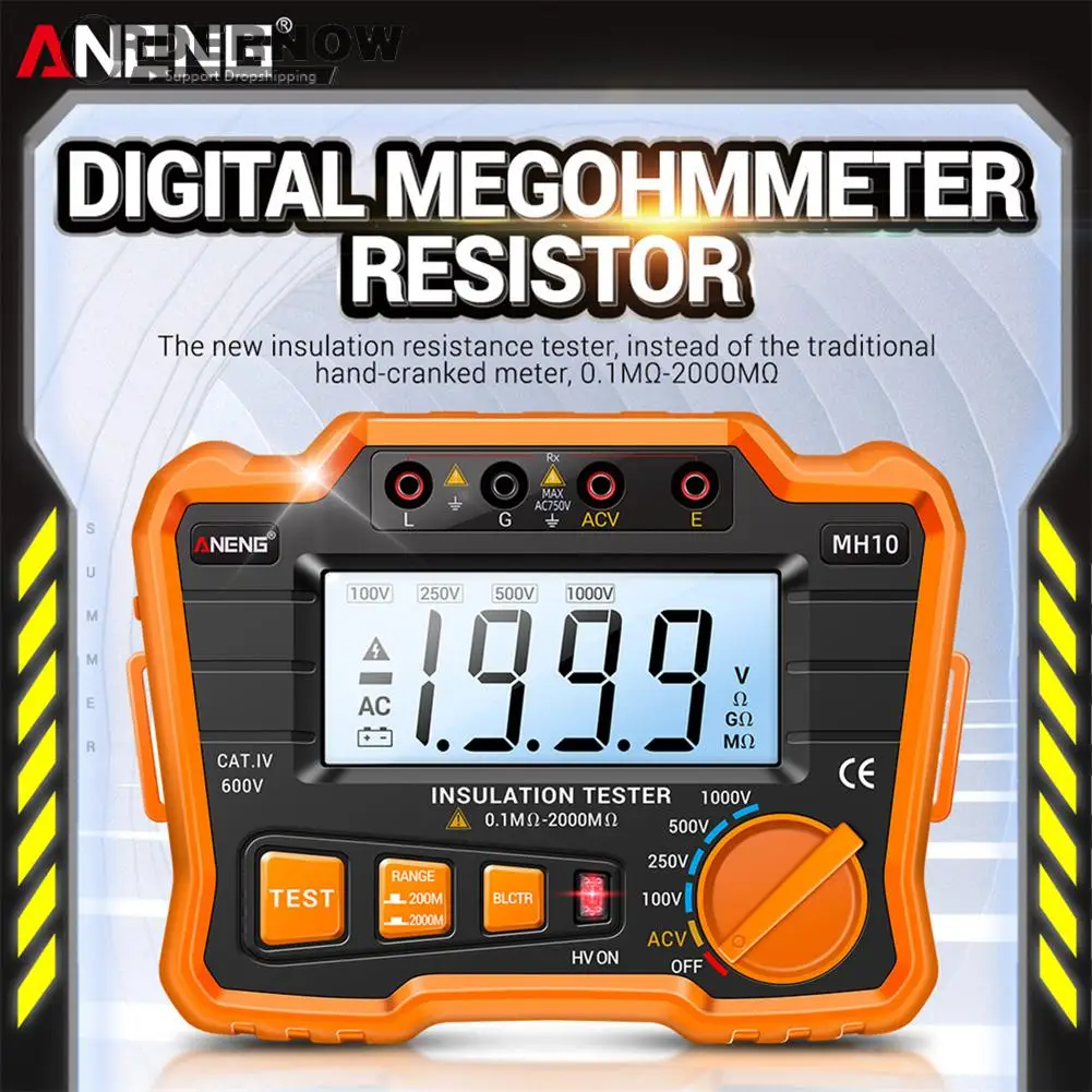 

ANENG MH10 Digital Megohmmeter Megger Meter Insulation Earth Ground Resistance 100-1000V Ohm Voltage Tester