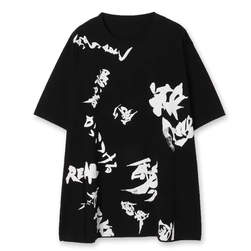 

Yohji Yamamoto Summer New Dark Style Calligraphy Printing Men And Women Casual Versatile Short Sleeved T-shirt