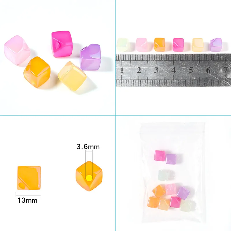 13mm 10pcs Acrylic Plated Color Jelly Square Diagonal Beads DIY Jewelry Single Hole Earring Tail Bead Necklace Accessories