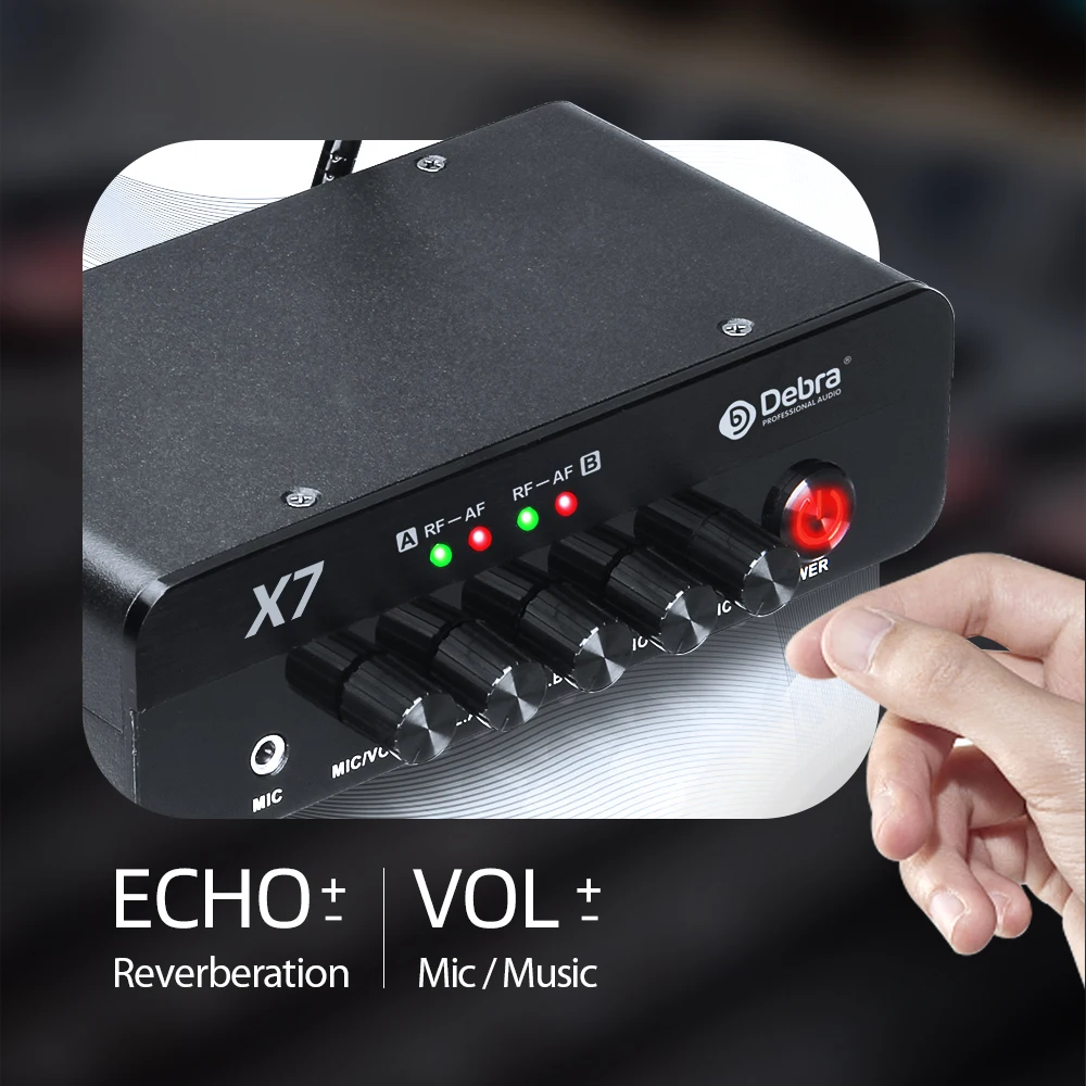 Беспроводная микрофонная система Debra UHF X7 2-канальная с двойным ручным микрофоном
