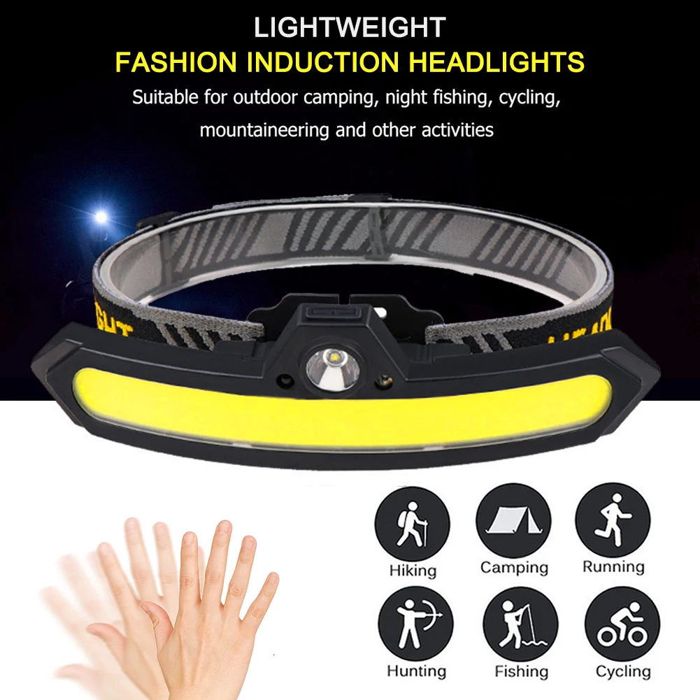 

Powerful Sensor Headlamp COB XPE LED Rechargeable Fishing Headlight Outdoor Running Camping Emergency Head Torch Lamp
