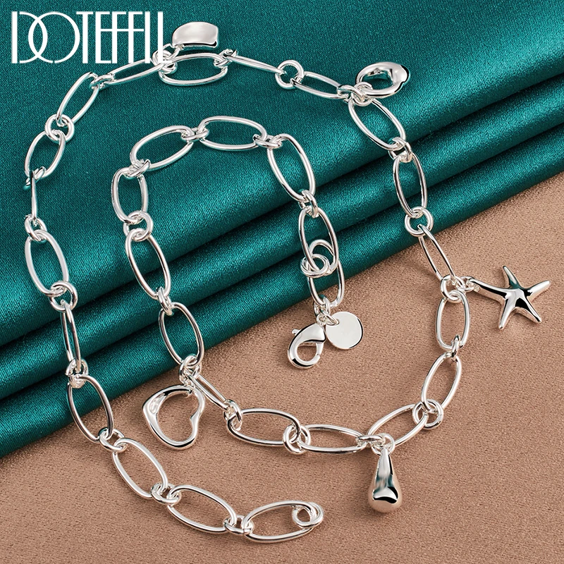 

DOTEFFIL 925 Sterling Silver Heart Star Water Drop Bean Chain Necklace For Women Man Fashion Wedding Charm Jewelry